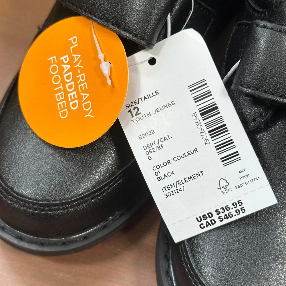 Gymboree Boys Dress Shoes Black Hook and Loop Formal Oxford Size 12